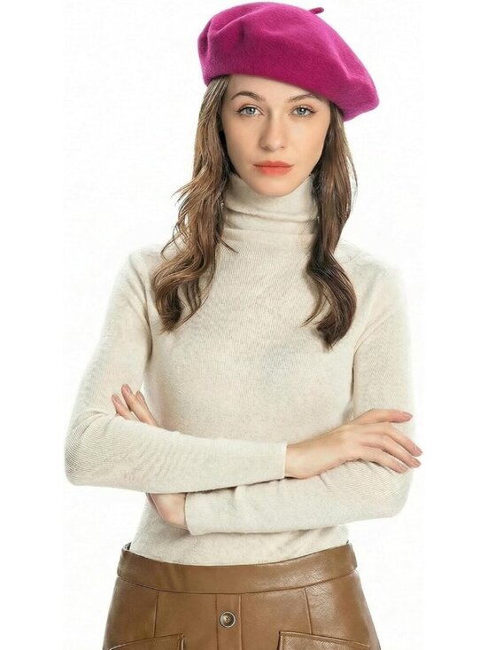 Women\'s Wool French Beret Hat Comfortable Solid Color Beret Cap Lady Purple